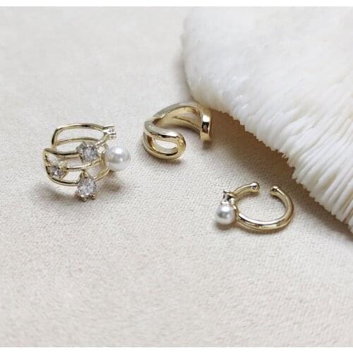 3pcs/sets Geometric Letter C Circle Pearl Earcuff Crystal Clip on Earrings for Women Goth Crystal Ear Cuff Set Fashion Jewelry