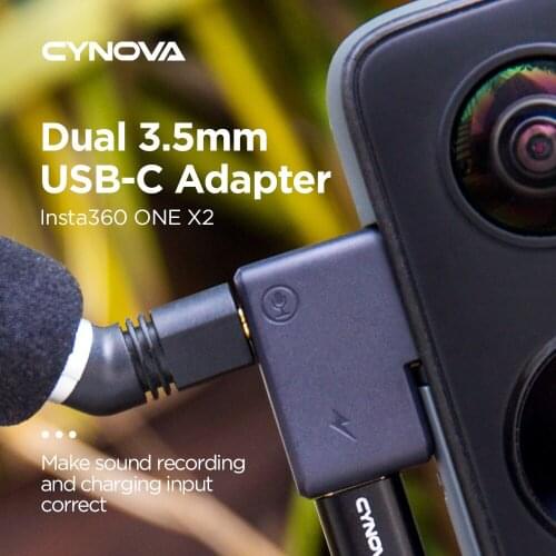 CYNOVA Audio Adapter Mic Adapter Microphone Charging Cable Connector for Insta360 One X2 Panoramic Camera Accessory