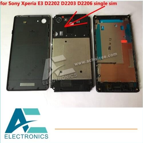 Single SIM Full Housing Cover Case for Sony Xperia E3 D2202 D2203 D2206 Back Cover Frame Bezel Chassic Accessory Bundles