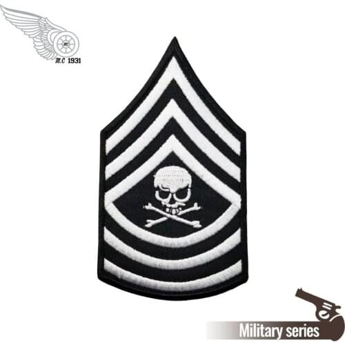 Black and white stripes skull military patch applique custom biker front embroider iron on motorcycle patch cloth stickers