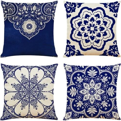 Decorative Persian Style Floral Pillowcase Throw Pillowcase Cuddler Dark Blue Ethnic Geometric Floral Pillow Cover