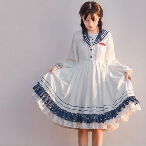 Princess sweet lolita elegant college style dress Naval collar bowknot cute victorian dress kawaii girl lolita op loli cos