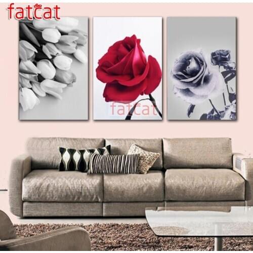 FATCAT Color flower 5D Diy Diamond Painting Triptych full drill mosaic diamond Embroidery Sale Needlework Wall Decoration AE1564