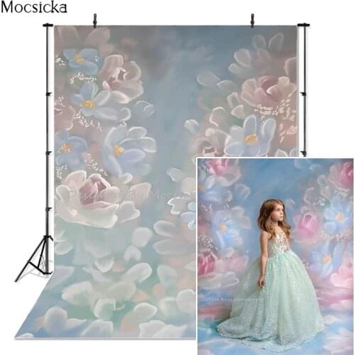 Mocsicka Flowers Photography Background Hand Drawn Style Pink Dream Flower Backdrop Child Portrait Photo Decoration Props Studio