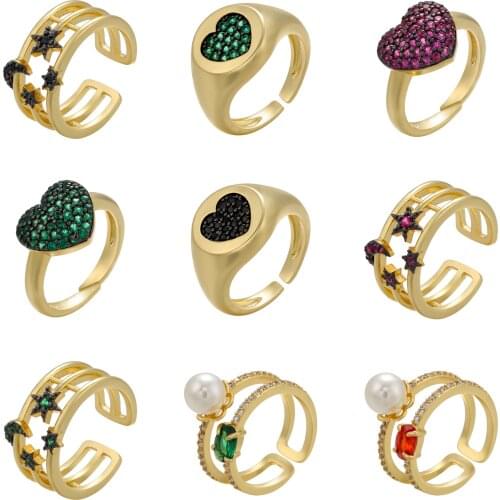 HECHENG,Adjustable Cubic Zirconia Ring,Gun Black Asymmetrical Heart-Shaped Jewelry,Wholesale