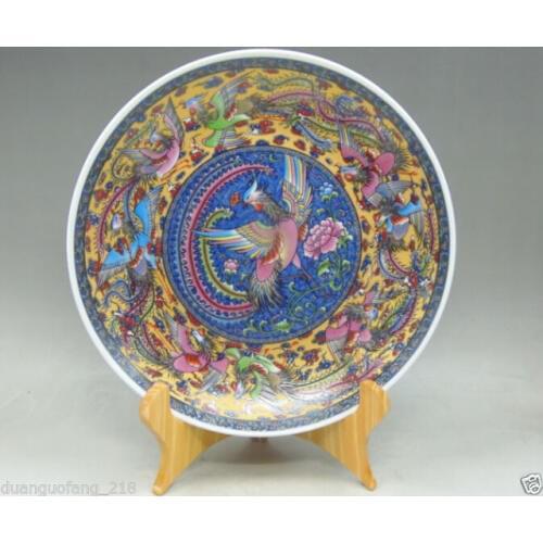 Chinese famille rose porcelain glaze hand-painting 8 Phoenix Plate