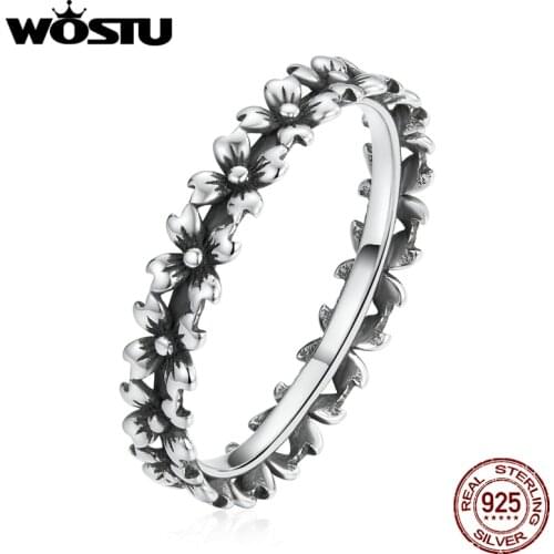 Wostu Finger Ring for Women Wedding Statement Engagement 925 Sterling Silver Garland Flower Ring Fine Jewelry Gift DXR724