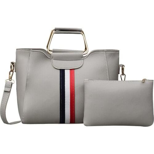 Fashion New Retro Casual Stripe Pattern Two-piece Bag Large Capacity Womens single-Shoulder PU Leather Diagonal Bag Female 2021