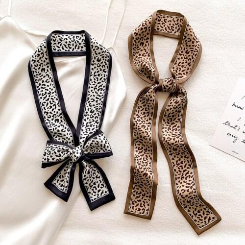 Fashion Luxury Brand Silk Scarf Sexy Leopard Dot Long Shawls And Wraps Office Lady Small Hair Tie Neck Snood Foulards Hijab Cape