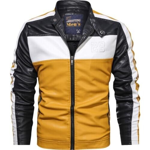 2020 Winter Mens Leather Jacket Motorcycle Casual PU Coats Men Zipper Solid Jackets US size Slim Fit PU Coat