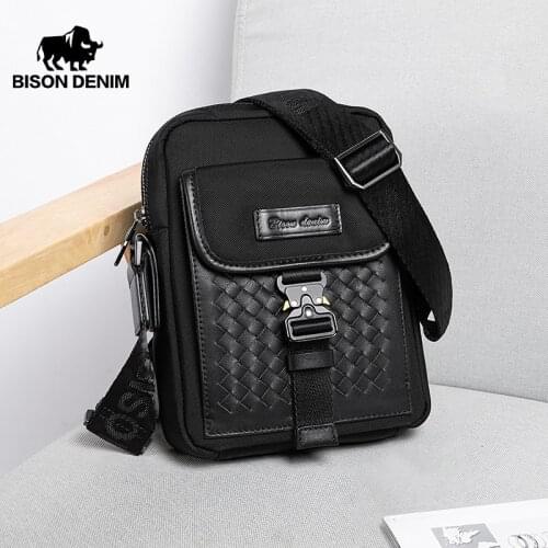BISON DENIM messenger bag men genuine leather Casual Business shoulder bags Fashion sling bag for men N20141-1B