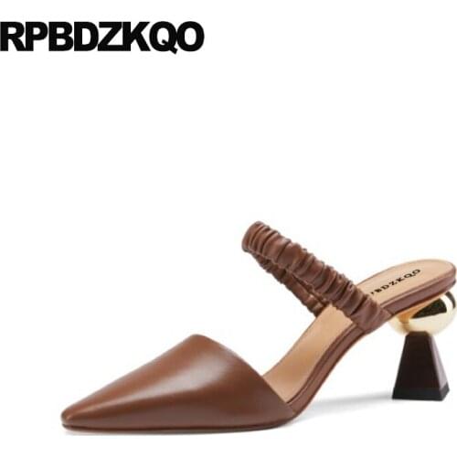 High heels mules slipper chunky mary jane 2021 ladies walking pumps sandals chic shoes women size 33 fashion brown round toe