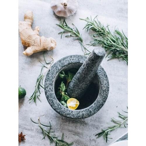 Mortar and Pestle Set - Unpolished Heavy Granite for Kitchen Spices, Herbs, Pesto Grinder