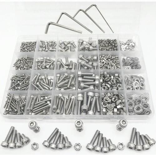 1060 Pcs/Box M2 M3 M4 M5 Hex Socket Screws Set 304 Stainless Steel Flat Round Cap Head Screws Bolts Gasket Nuts and Wrench Suit
