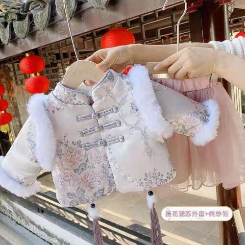 2021 new Chinese Style Baby Girl Cotton Coat Qipao Dress Kids New Year Outfits Jackets Cardigan Tops Tang Suit Oriental Clothing