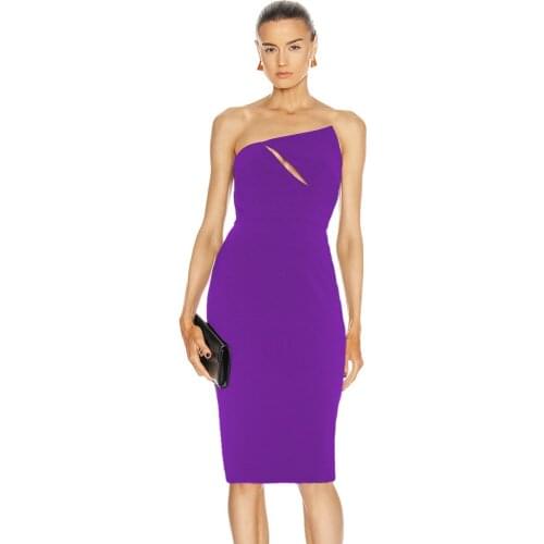 New Summer 2021 Women Sexy Designer Keyhole One Shoulder Purple Black Bandage Dress Elegant Bodycon Party Dress Vestido