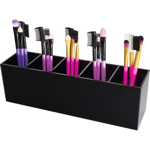 Acrylic Cosmetic Brush Organizer 5 Slots Jewelry Storage Box Transparent Desk Organizer Makeup Organizer Holder Box