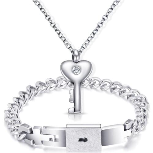 Lock Key Necklace For Couples Stainless Steel Love Heart Matching Couples Necklaces For Boyfriend Girlfriend Him Her Set