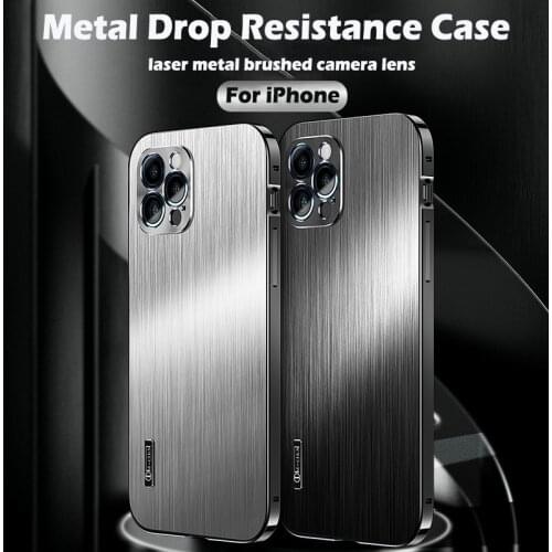 All-Inclusive Metal Anti-Drop Phone Case For iphone 12 Pro Max Cover 12 Mini Laser Metal Brushed Lens Anti-Fall Protection Case