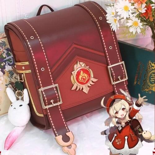 Pre-sale Anime Game Genshin Impact Klee Spark Knight Girls Cute PU Leather Backpack Women Cosplay Costume Accessories Props