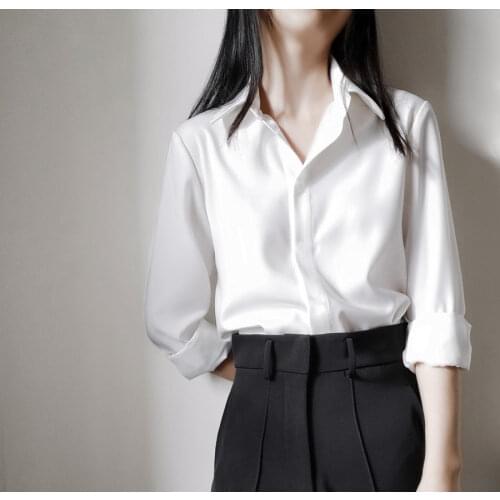 Professional Dress White Long Sleeve Shirt Female Design Sense Small temperament Lapel Salt Shirt French Commuter Shirt