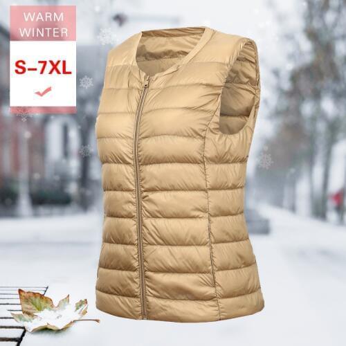 S-7XL Women Fashion White Duck Down Short Vest Female Winter ultra Light Slim Thin Warm Sleeveless Jacket Warm Windproof Linner