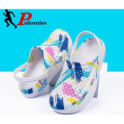 PULOMIES Summer Men Slippers Sandals Massage Clogs Outdoor Garden Shoes Men Pool Sandals Bathroom Slides Mules Beach Slippers