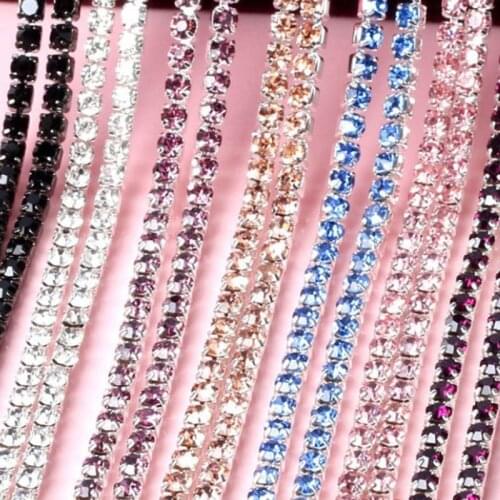 1meter Rhinestone Cup Chain Silver Based Claw Mix Color AB Crystal Sew on Cup Chain for Clothing Dress Ornament Accessories