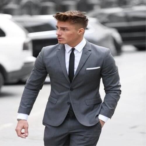 TPSAADE 2 Pieces Grey High quality Hot Suit Design Grey Mens Dress Business Wedding Party Party Mens Suit 2 Pieces Mens Set