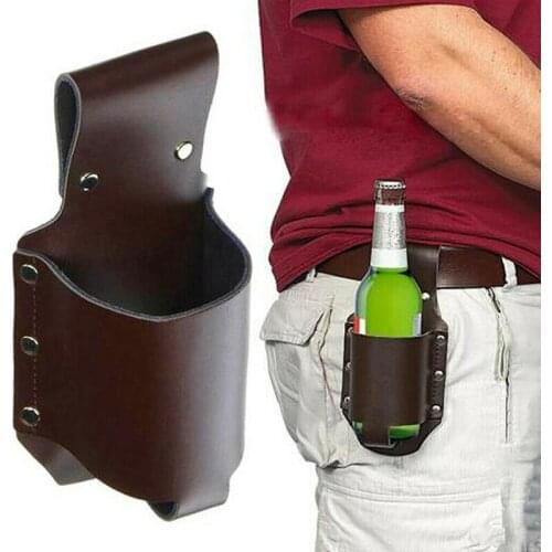 Outdoor Mountaineering Beer Waist Packs Pocket Belt Beer Bottle Cover Waist Pack Bag For Men PU Leather Fanny Pouch Hanging Bags
