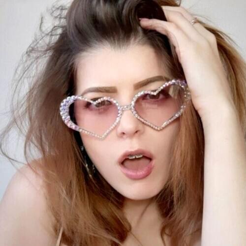 Veshion Heart-shaped Luxury Diamond Sunglasses Men Women Fashion Shades UV400 Vintage Glasses