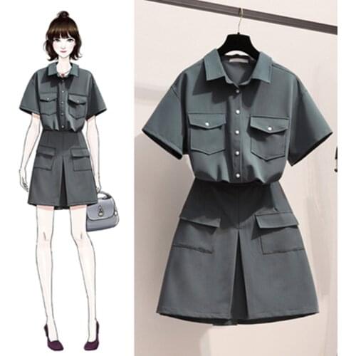 Vintage Chic Two Piece Set Harajuku Pockets Short Sleeve Shirt Top + Slim Shorts Women Suit Casual Fashion Tracksuit Women 2020