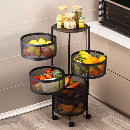 Rotating Vegetable Shelf Organizer Kitchen Multilayer Household Round Dish Basket Cylindrical Storage Rack Space Saving Bathroom