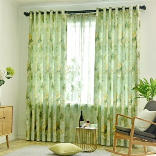 American Simple Modern Ins Style Green Flower Shading Curtains for Living Dining Room Bedroom