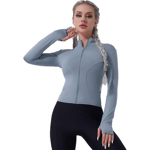 Women Sport Coat Jackets Pure Color Stand Collar Long Sleeves Front Zipper Coat for Active Workout Running Gym Yoga Sportswear