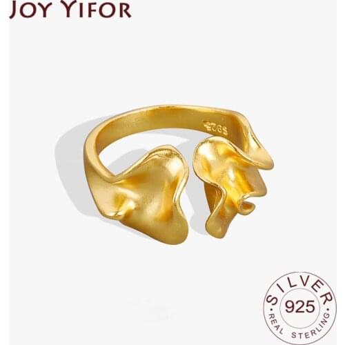 925 Sterling Silver Korean Leaf Gold Narrow Ring Female INS Simple Handmade Opening Index Finger Fashion Jewelry Couple