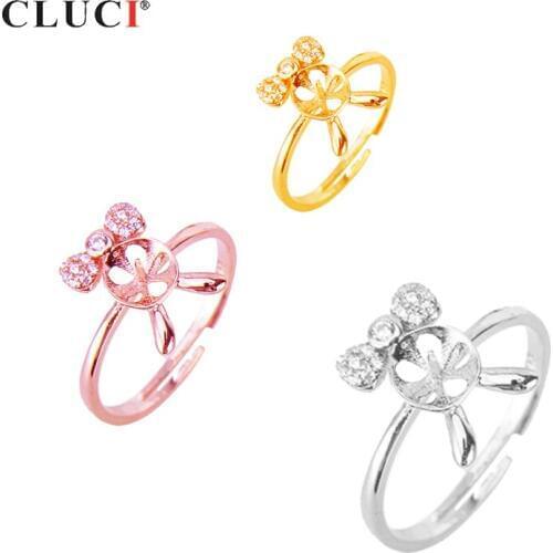 CLUCI Cute Mouse Shaped Silver 925 Pearl Ring Mounting for Women Birthday Gift Adjustable Mouse Ring Jewelry SR2075SB