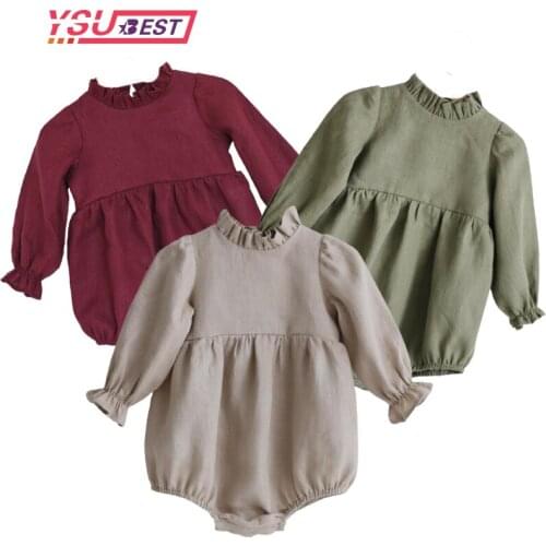 0-3Yrs New Spring Autumn Infant Baby Rompers Ruffle Baby Girls Long Sleeve Clothes Rompers Cotton linen Baby Girls Rompers