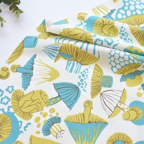 1meter 100% cotton Blue mushroom printing fabric for Childrens skirt dress DIY Summer clothes bag handwork fabric art XMT