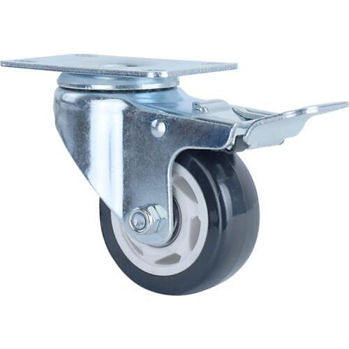 1Pcs 3-inch Furniture Swivel Flat-Panel PU Casters With Brake Office Chair Swivel Caster Wheel Metal Heavy Bearing Wheel