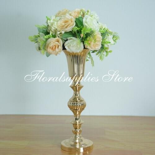 10PCS Gold Flower Vases Candle Holders Rack Stands Wedding Decoration Road Lead Table Centerpiece Pillar Party Event Candlestick