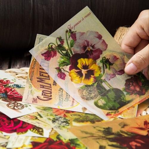 12pcs/bag vintage material paper non-adhesive plant flower set series DIY scrapbooking albumhappy plannerjourna decoration paper