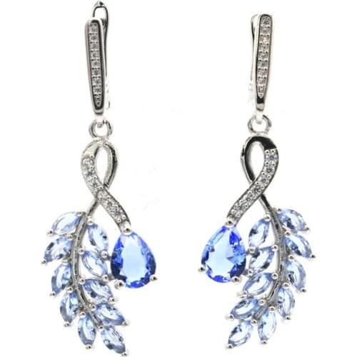 40x30mm Gorgeous Created Drop Shape Pink Tourmaline Wedding Womans Silver Earrings