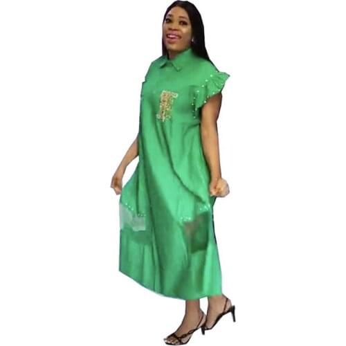 African Fashion Print Mesh Midi Dress Casual Cute Women Beading Shirt Dresses Short Sleeve Plus Size Vestidos Africa Clothing