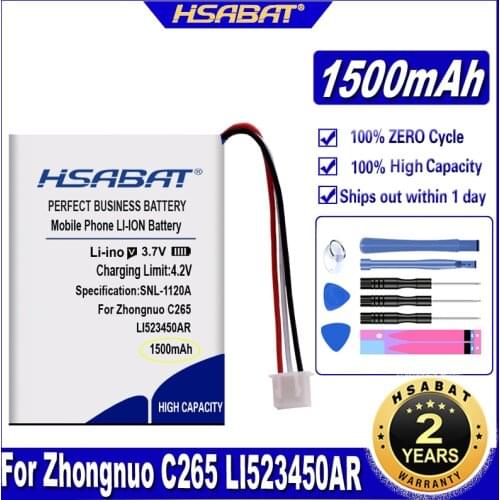 HSABAT C265 1500mAh Battery for Zhongnuo C265 LI523450AR Ronson TP-900T 523450A HWCD6238(10) Qiaoxing Wireless Phone HR8188TC