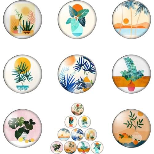 New Art Bonsai Plants Green Leaves 12mm/20mm/25mm/30mm Round Photo Glass Cabochon Demo Flat Back Making Findings