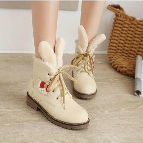 Rabbit Ear Boots Autumn and Winter Short Tube Sweet Girl Cute Student Short Boots Thick Warm Cotton Boots Performance Shoes