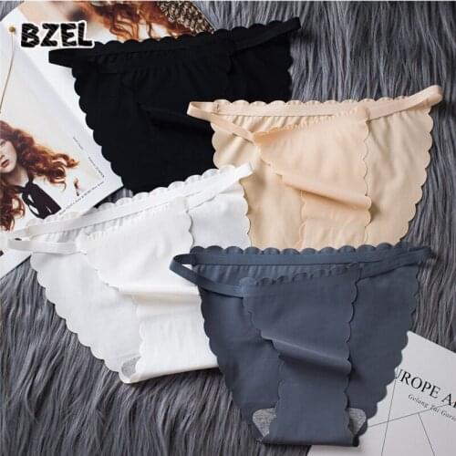 BZEL Sexy Underpants Women Ice Silk Pure Cotton Crotch Seamless Panties Mid Waist Female Solid Color Comofrt Lady Lingerie