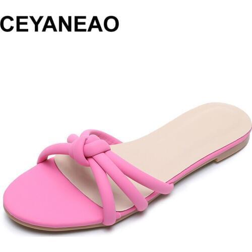CEYANEAO 2020 direct delivery INS warm big size 42 comfortable flat sole vacation slides summer sandal slippers woman shoes