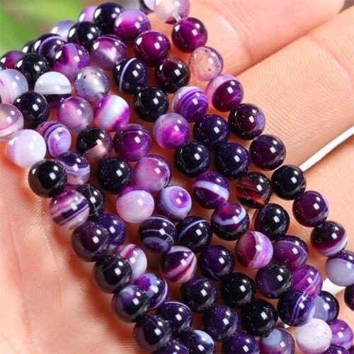 Natural Purple Striped Agate Bead for Jewelry Making DIY Bracelet Round Loose Beads 4/6/8/10 Mm Wholesale